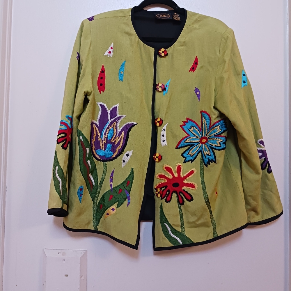 Blazer Spring Flower Embroidered Jacket Green Size Med